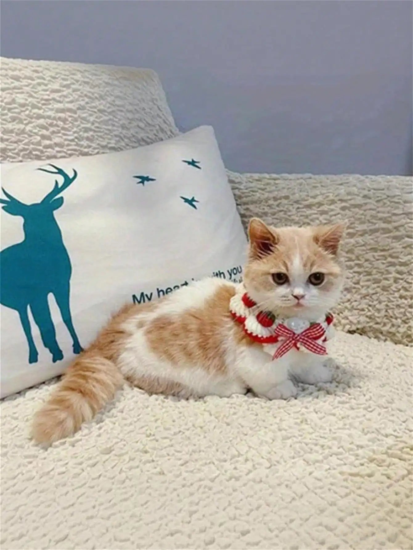 Strawberry Bow Crochet Cat Decorative Neck Wear
