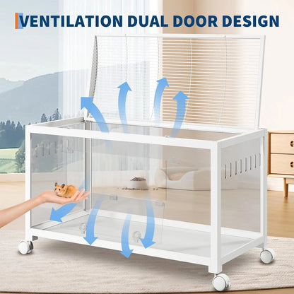 Hamster Cage with Wheels,Metal & Acrylic Habitat for Hamster,Guinea Pig,Gerbil,Mice,Chew-Proof, Dual Doors, Easy Clean