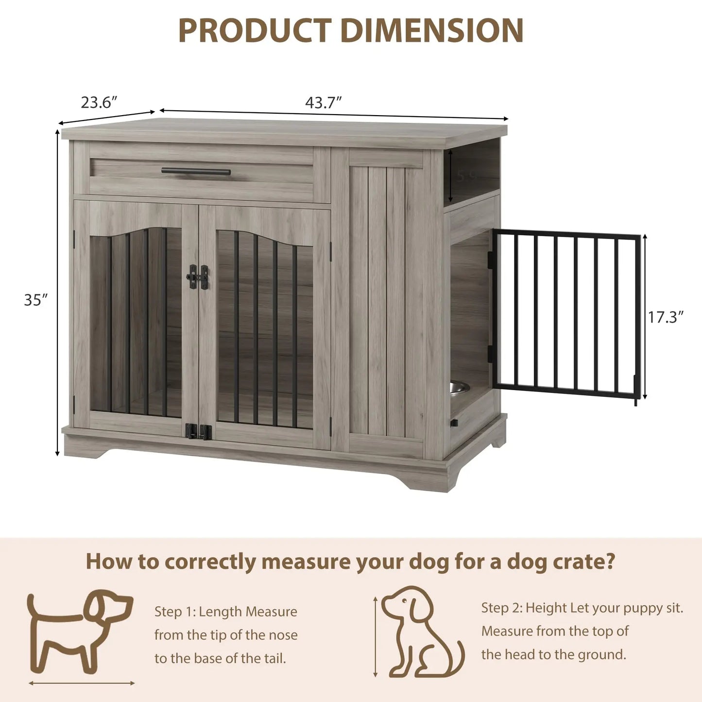 Dog Kennel With Drawer, Side Storage, Feeding Station