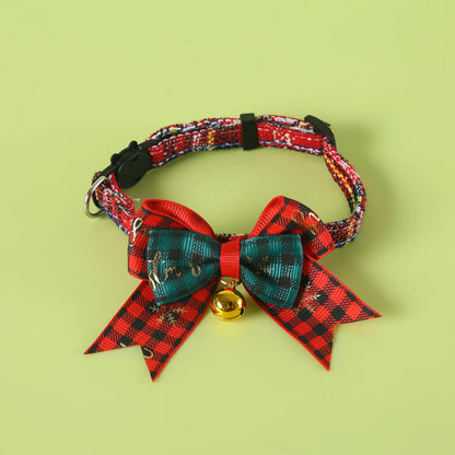 Holiday Pet Plaid Bow Collar Anti-Choke Adjustable