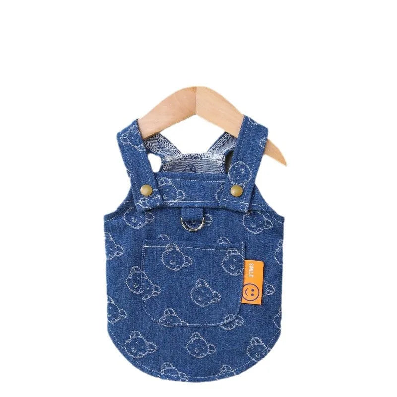 Dog Summer, Denim Dress or Vest with Leash D-ring