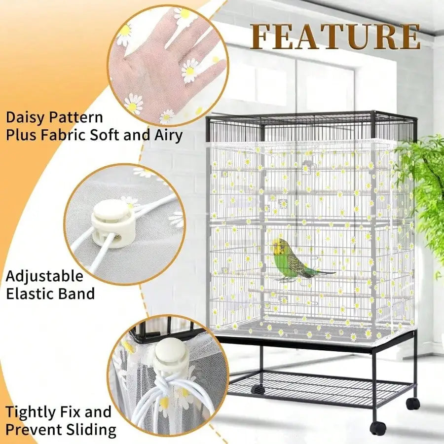 Bird Cage Seed Catcher Adjustable Nylon Mesh Cover