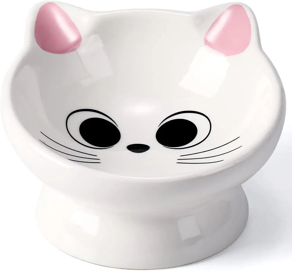 Tilted Ceramic Cat Bowl, Raised Base