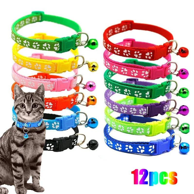 3pcs Cat Pet Collar With Bell Footprints