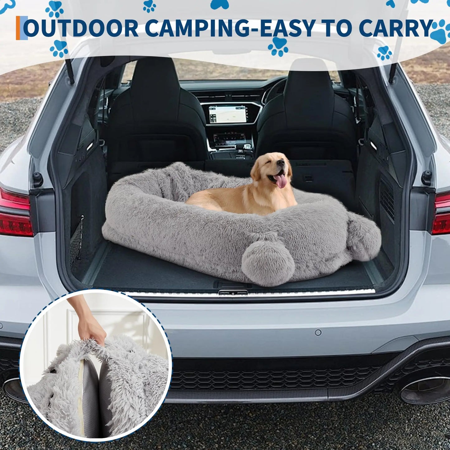 Human Size Dog Bed For Adults & Pets, Storage Pockets, Matching Blanket