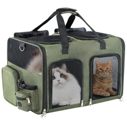 Cat Carrier for 2 Cats - Double Pet Carrier Extra Large Dual Cabin Multi Cat Travel Carrier with Removable Divider Collapsible