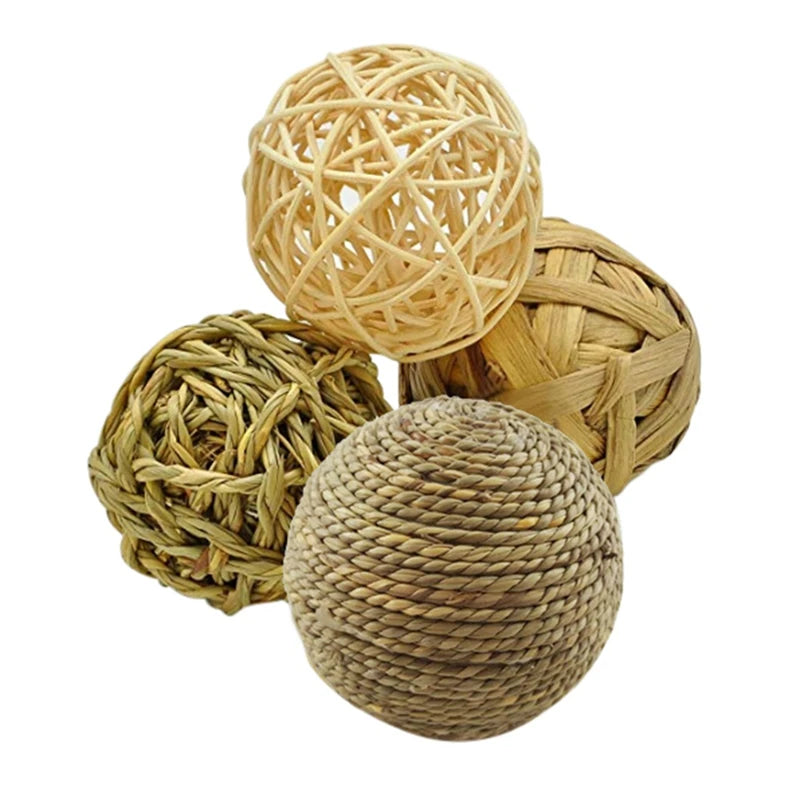 4PCS Natural Grass Ball Interactive Toys For Small Pets