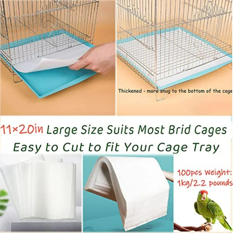 100PCS Bird Cage Liner Papers, Disposable