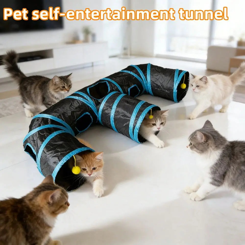 Cat Collapsible Play Tube With Hanging Balls
