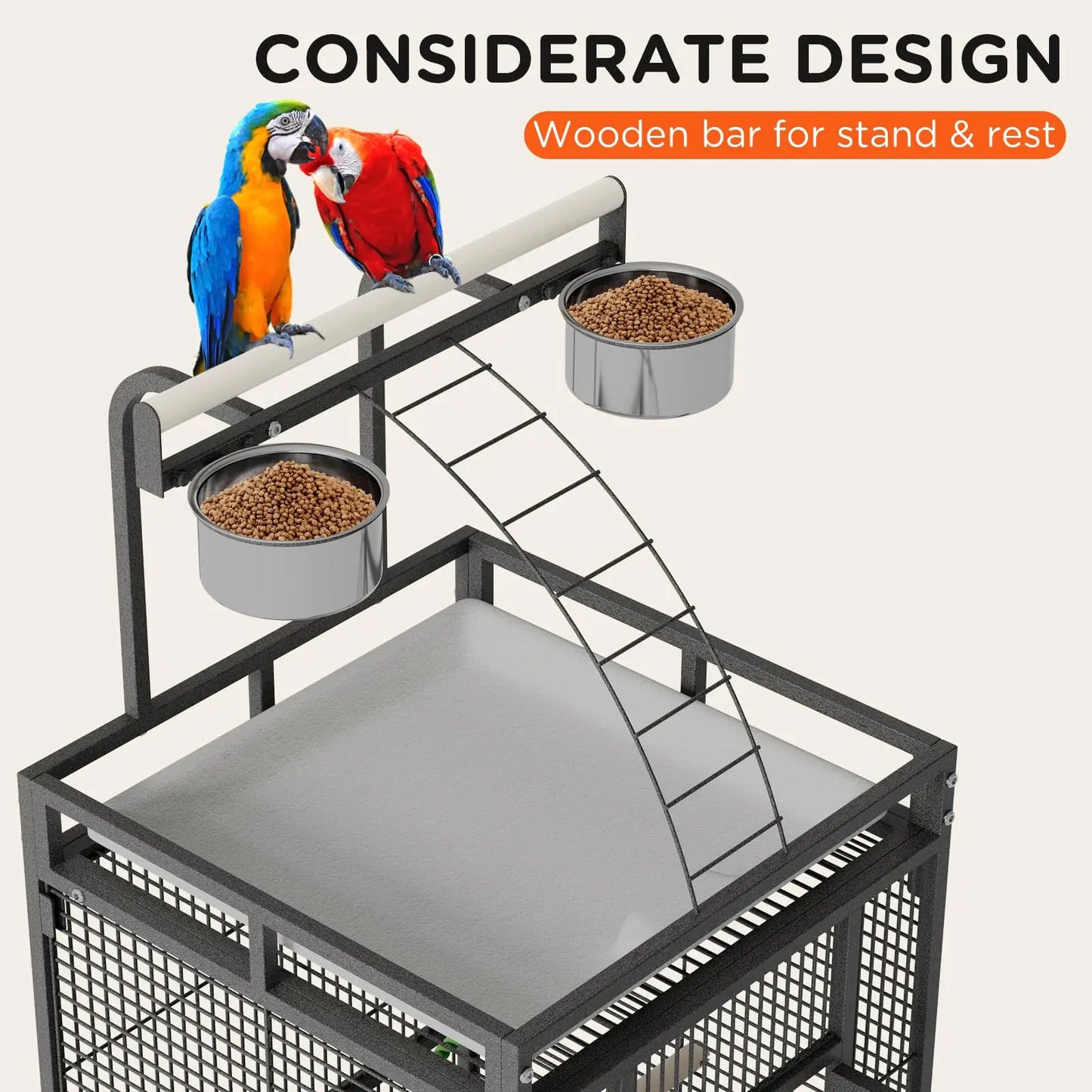 60" Metal Bird Cage With Play Top, Rolling Stand, Flight Enclosure