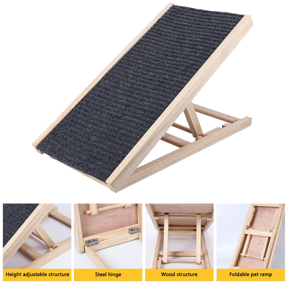 Pet Wooden Ramp, Adjustable Height, Portable, Anti-Skid