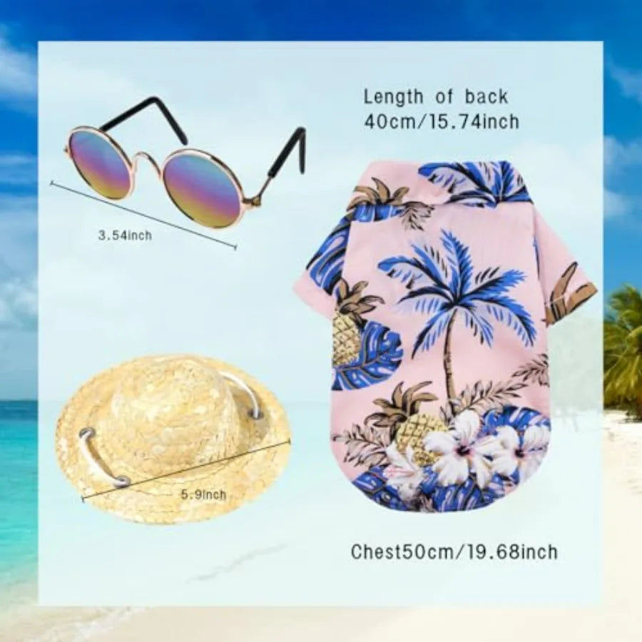 Pet Hawaiian summer set (shirt, hat, sunglasses)