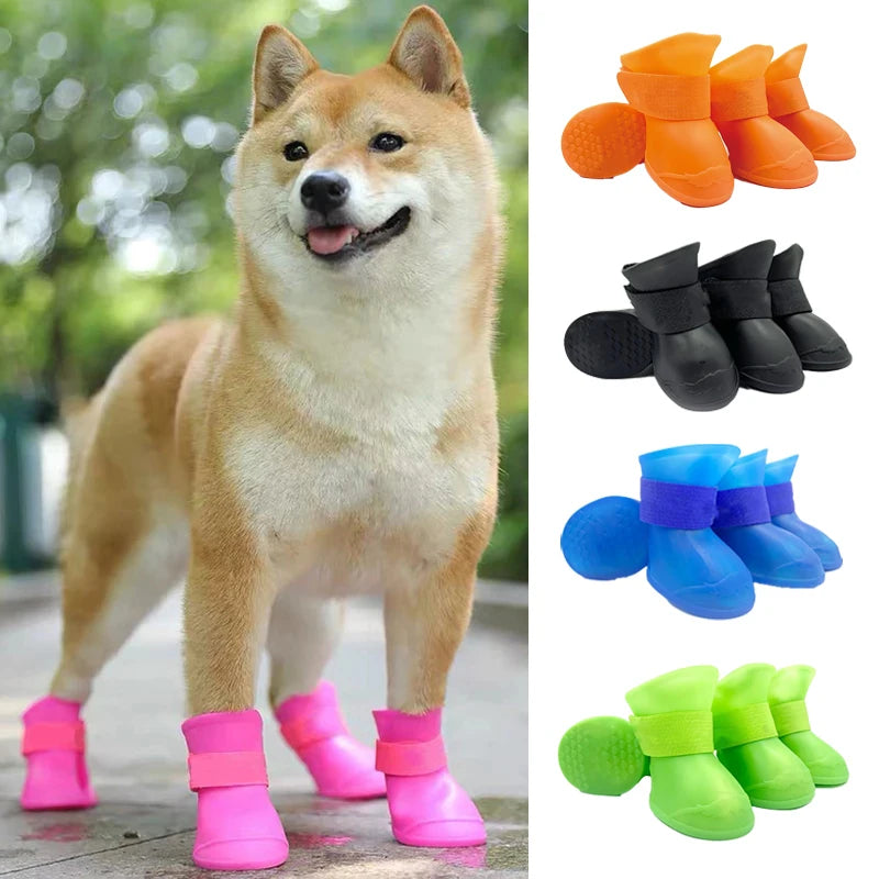 4Pcs Pet Water Proof Rubber Boots Outdoor
