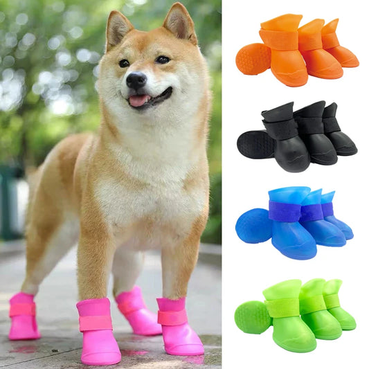 4Pcs Pet Water Proof Rubber Boots Outdoor