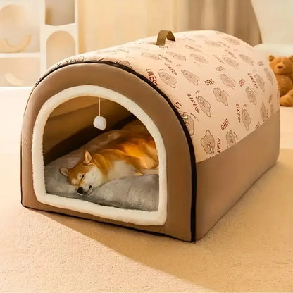 All-In-One Pet Shelter(Bed, House)with Hanging Play Ball