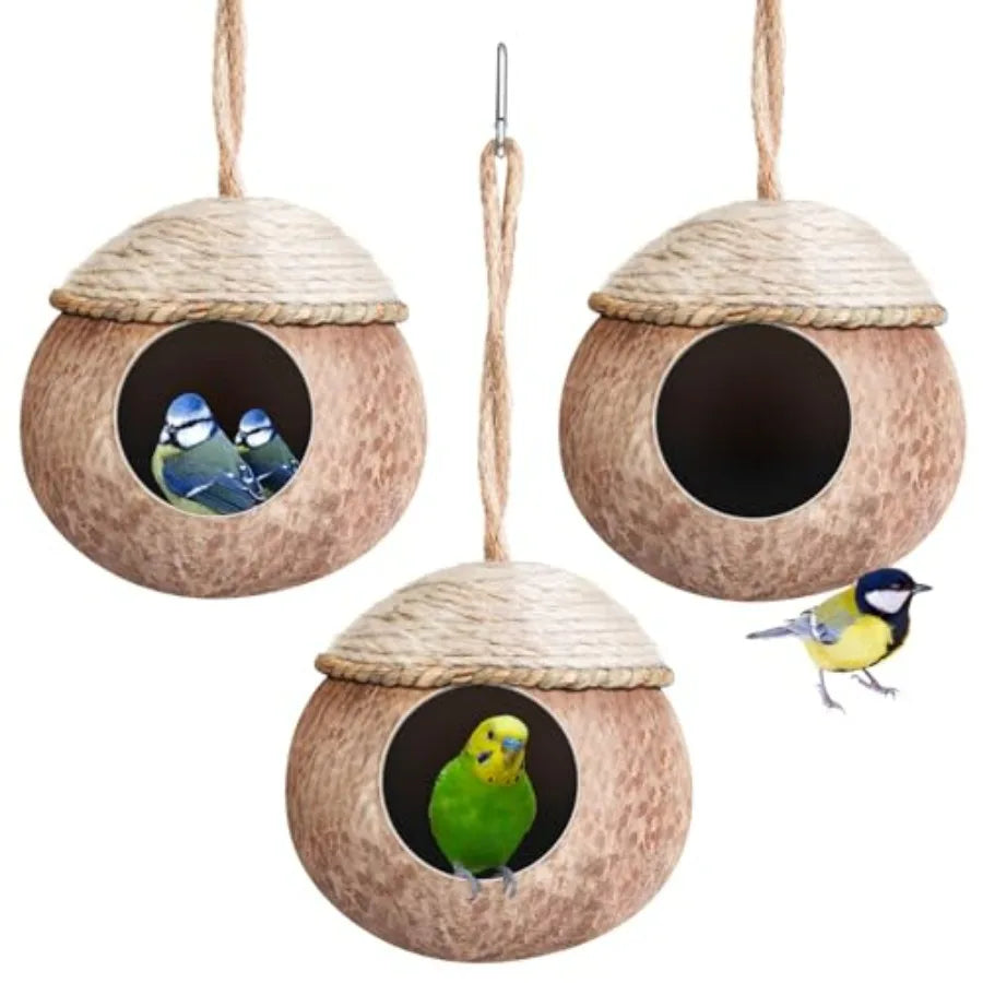 3 Pcs Natural Coconut Hanging Bird Nest for Cage