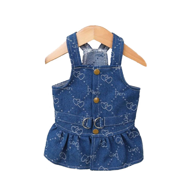 Dog Summer, Denim Dress or Vest with Leash D-ring