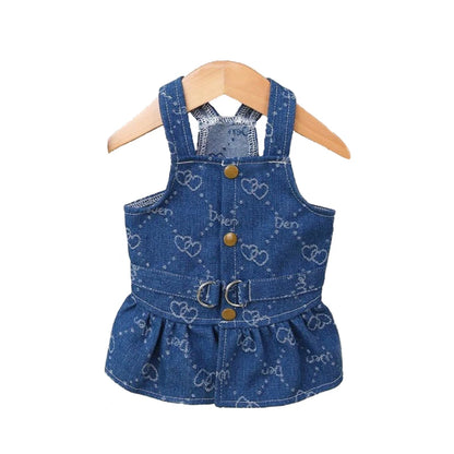 Dog Summer, Denim Dress or Vest with Leash D-ring
