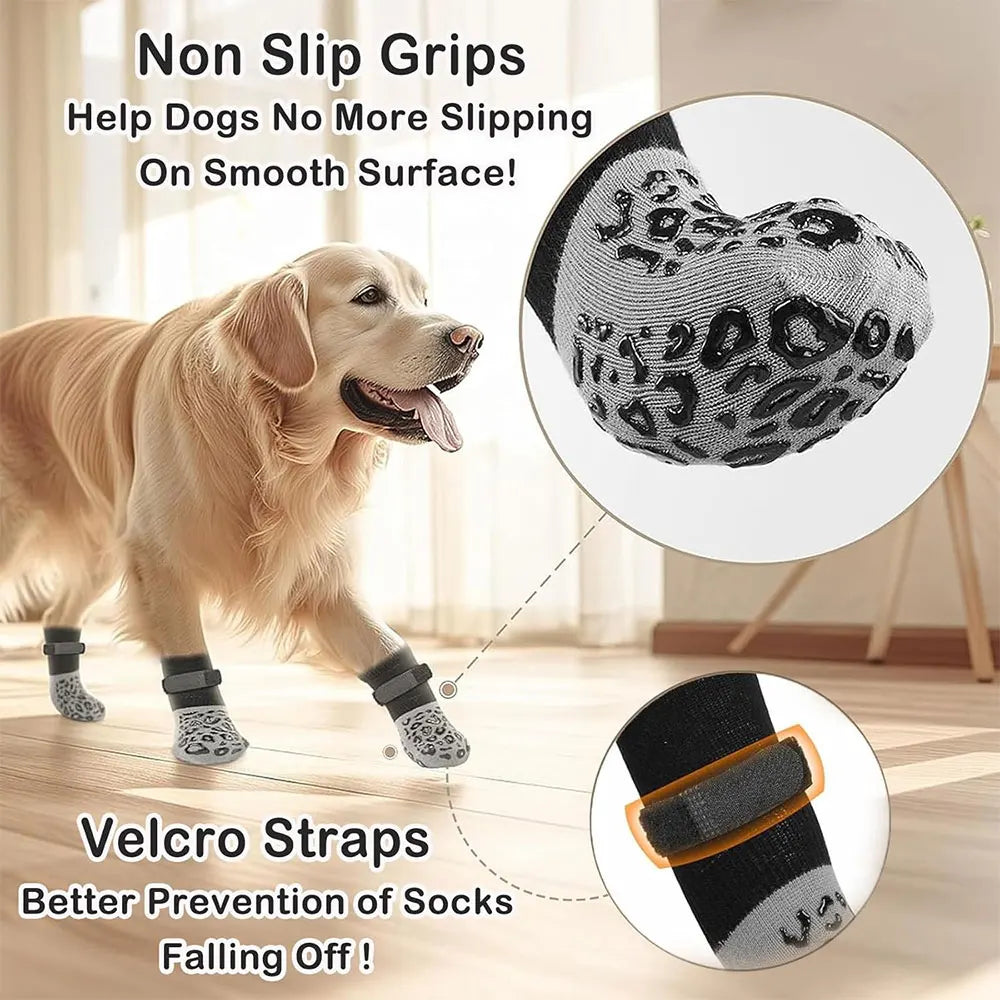 4-Pack Double-Sided Anti-Slip Dog Socks Paw Protection Anti-Scratch for Hardwood Floors Prevent Licking Biting