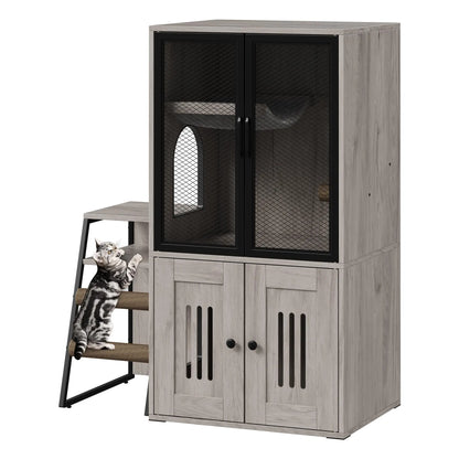 Multifunctional Cat Litter Box, Storage, Sisal Ladder Playhouse