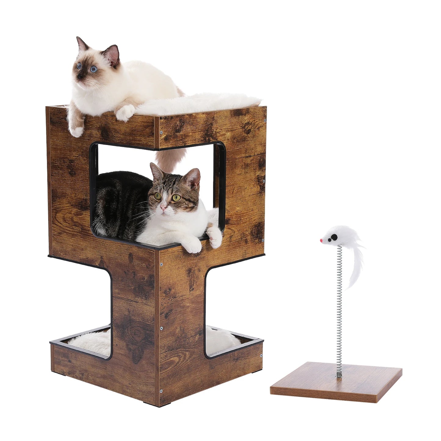 Wood Cat Condo, Bed, Tree Tower, Scratching Pad