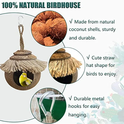 Natural Coconut Fiber Hanging Birdhouse Cage,