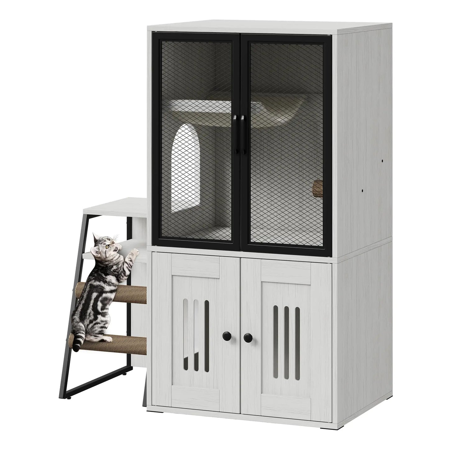 Multifunctional Cat Litter Box, Storage, Sisal Ladder Playhouse