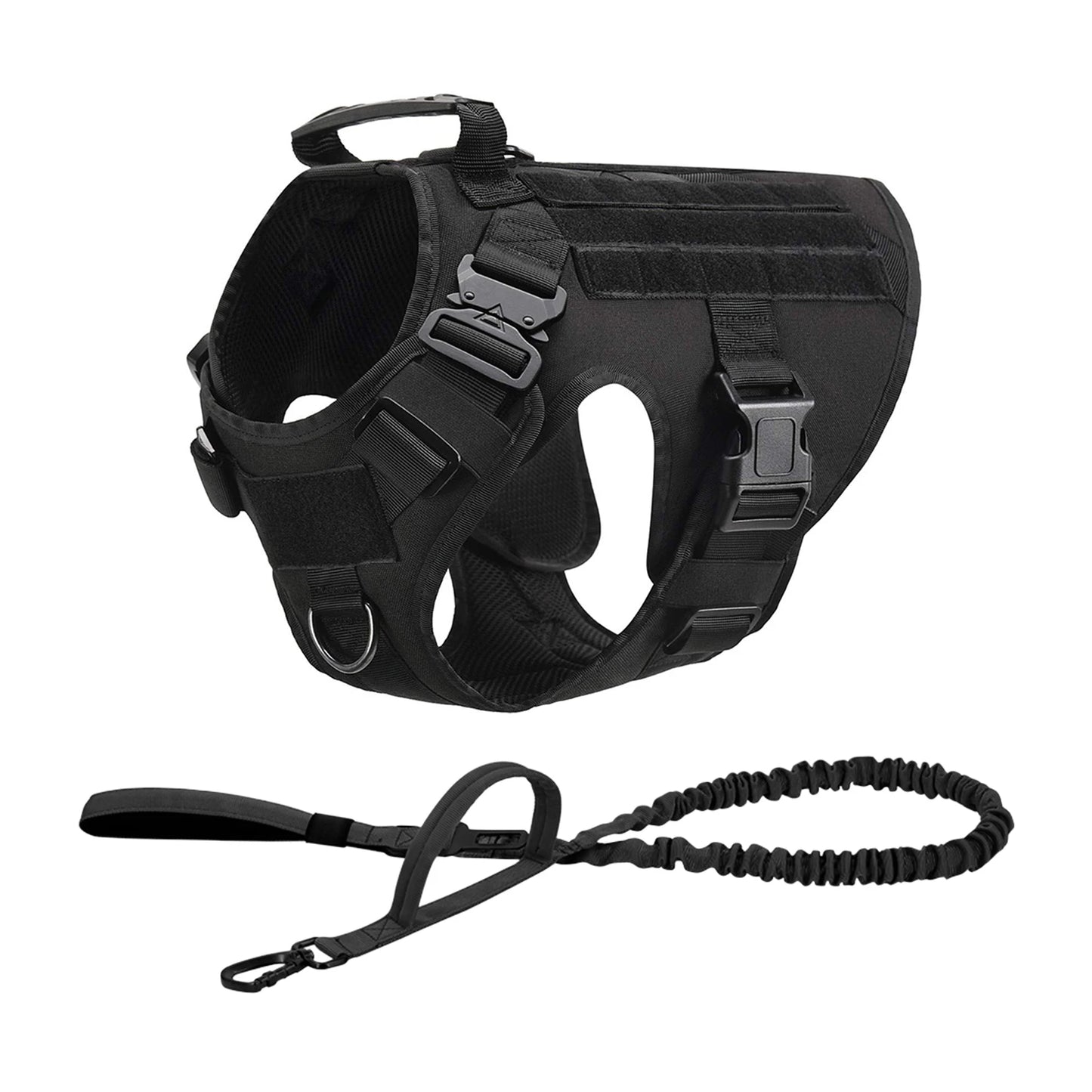 Tactical Dog Harness Collar Leash Molle Pouches