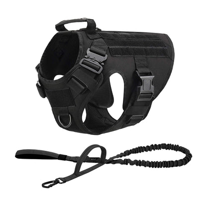 Tactical Dog Harness Collar Leash Molle Pouches