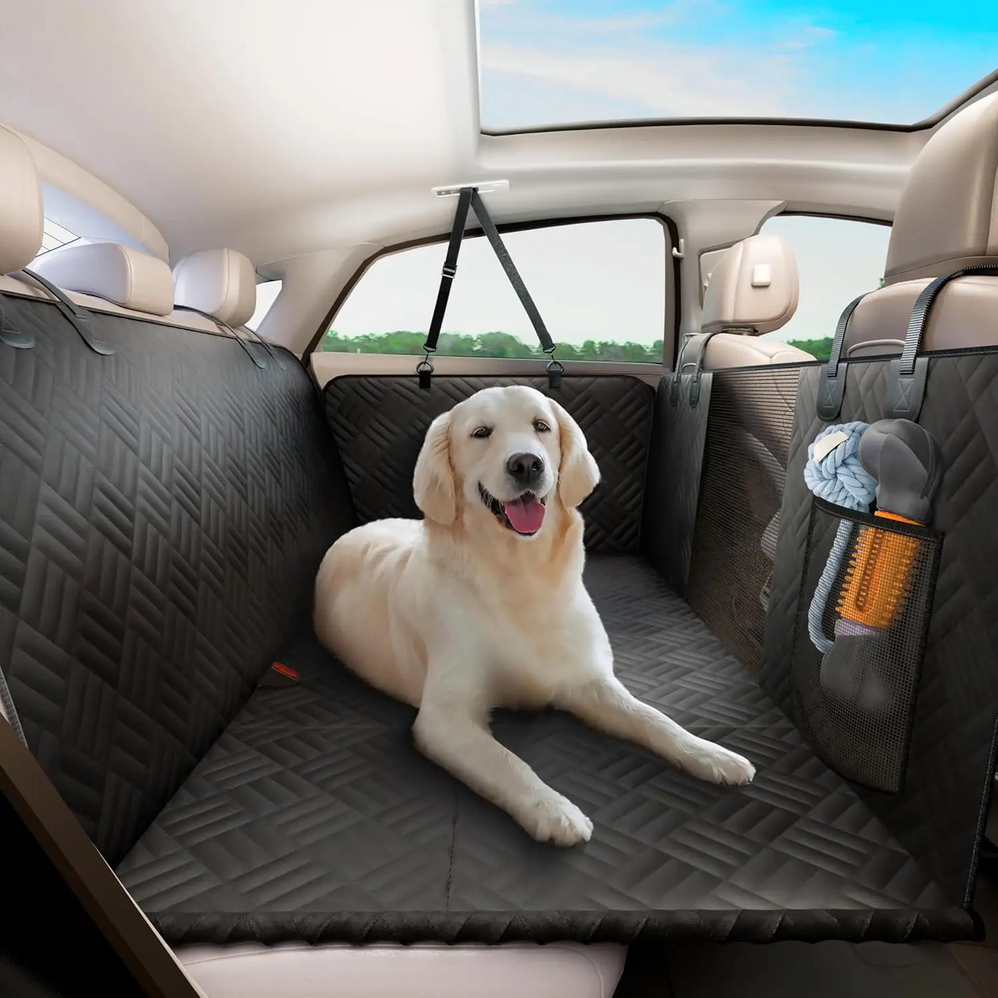 Dog Seat Cover, Hard Bottom, Rear Seat Extender, Heavy-Duty, Anti-Scratch