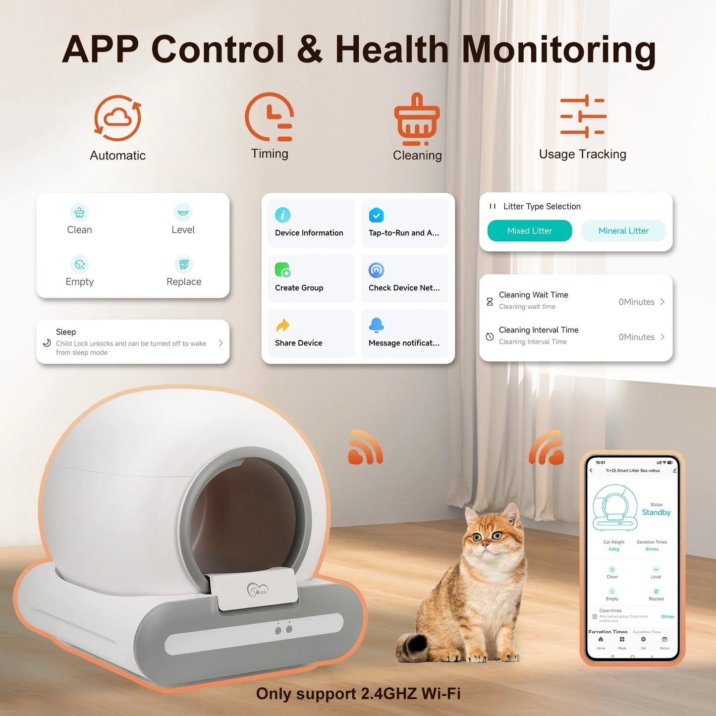 Self-Cleaning Cat Litter Box, App Control