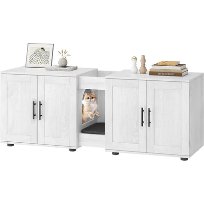 Wooden Cabinet Double Compartments, Scratching Pad, Litter Box, Enclosure for Cat Supplies
