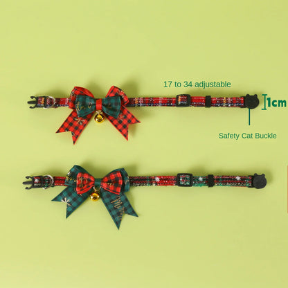 Holiday Pet Plaid Bow Collar Anti-Choke Adjustable