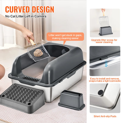 Cat Litter Box, Stainless Steel, High Sides