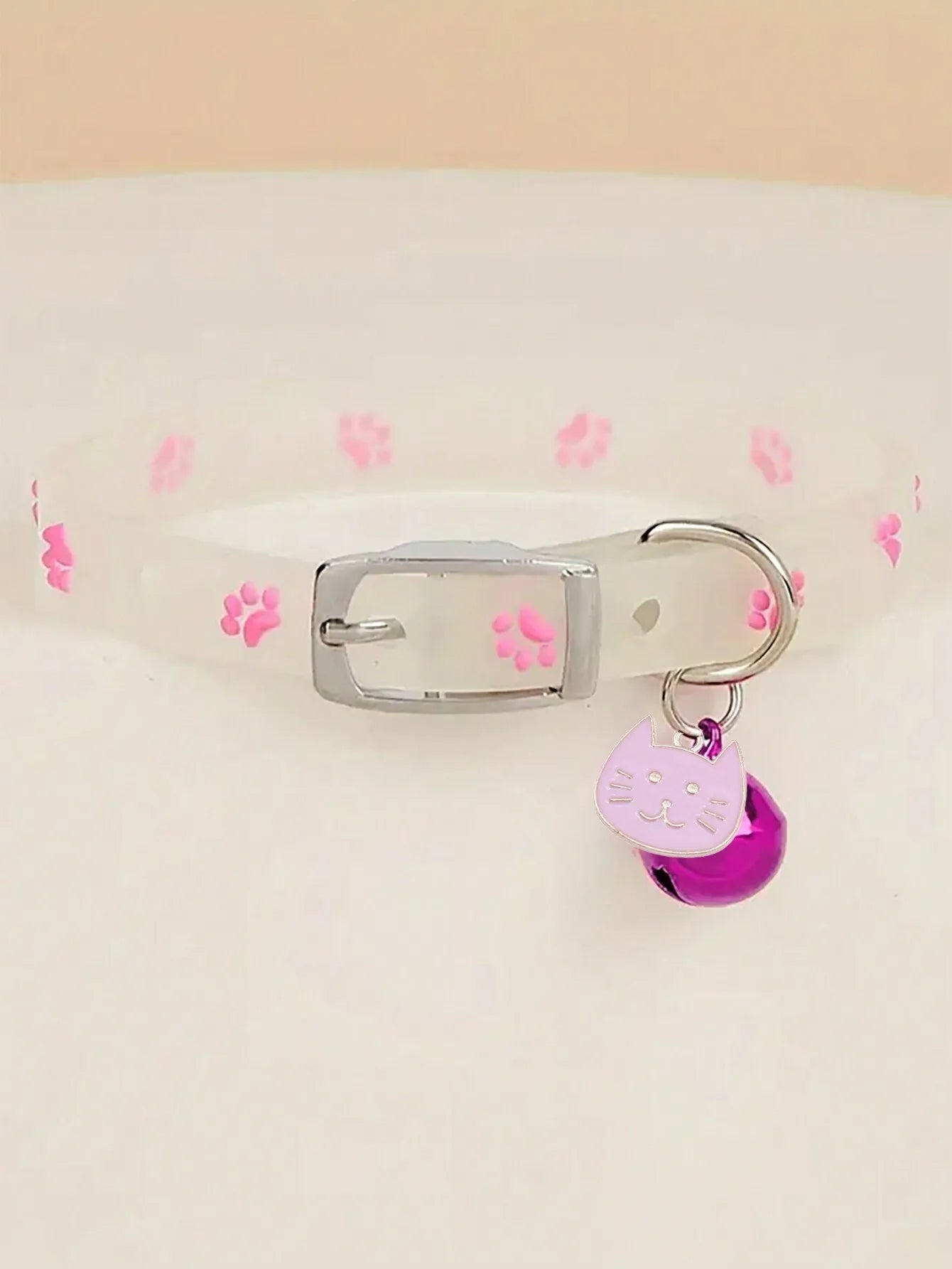Glow In The Dark Cat Collar, Footprint Pattern, Bell