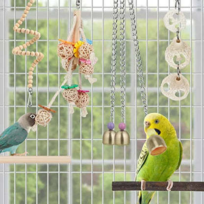 Bird Cage Hammock with Ladder, Hanging Bell Swing, Chewing Toy