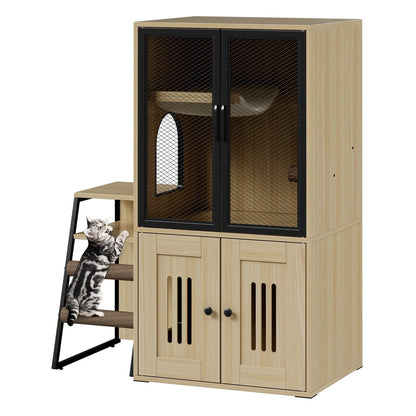 Multifunctional Cat Litter Box, Storage, Sisal Ladder Playhouse