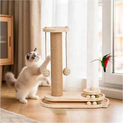 Cat Scratching Post,  2-Tier Ball Track, Teasing Feather Stick