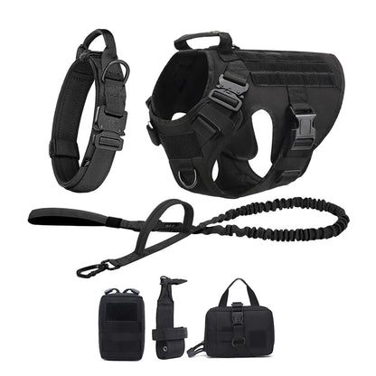 Tactical Dog Harness Collar Leash Molle Pouches