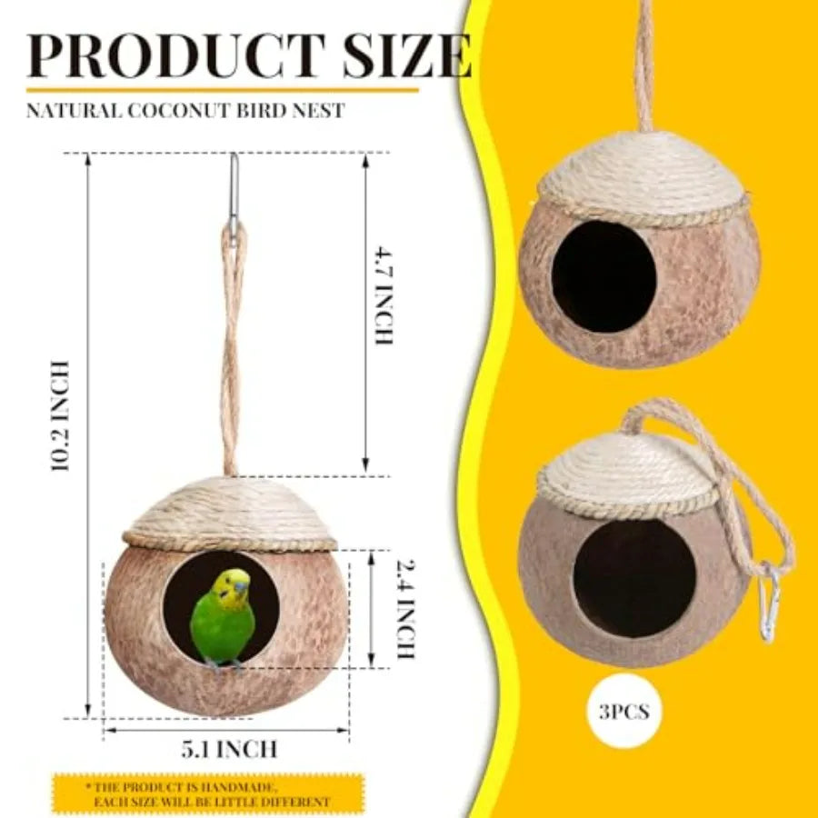 3 Pcs Natural Coconut Hanging Bird Nest for Cage