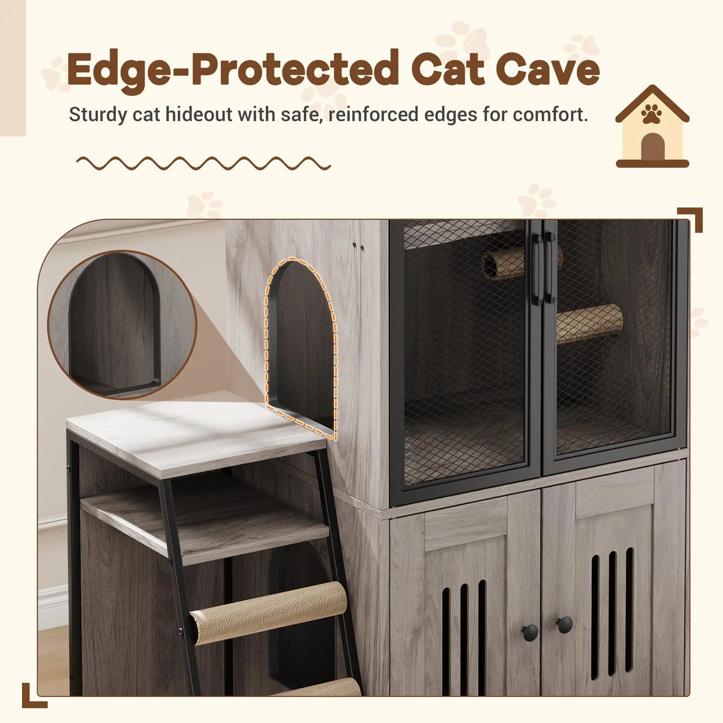 Multifunctional Cat Litter Box, Storage, Sisal Ladder Playhouse
