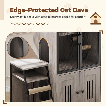 Multifunctional Cat Litter Box, Storage, Sisal Ladder Playhouse