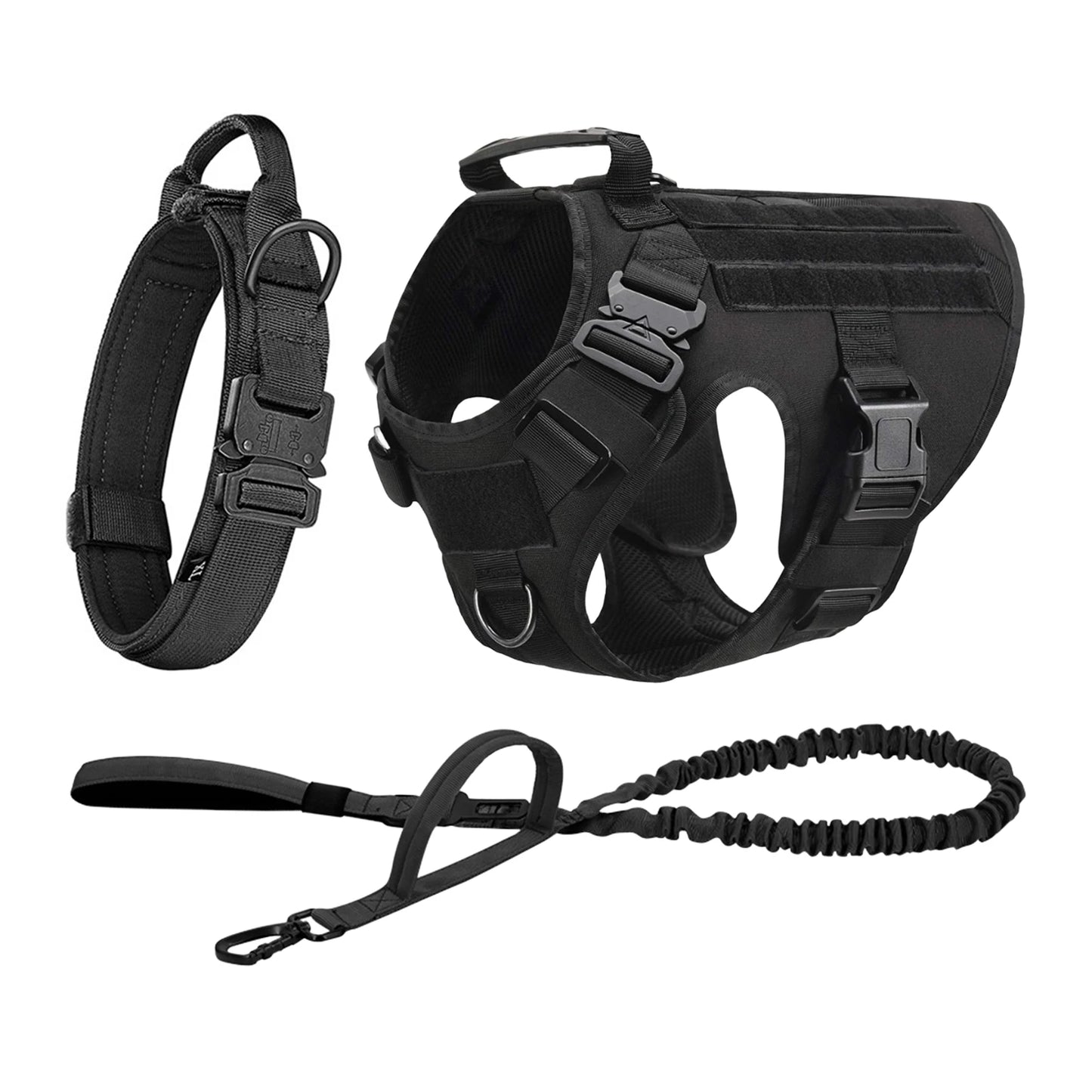 Tactical Dog Harness Collar Leash Molle Pouches