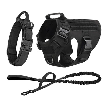 Tactical Dog Harness Collar Leash Molle Pouches