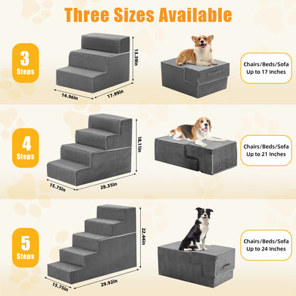 3-5 Step, Foam Dog Stairs, Indoors, Non-Slip