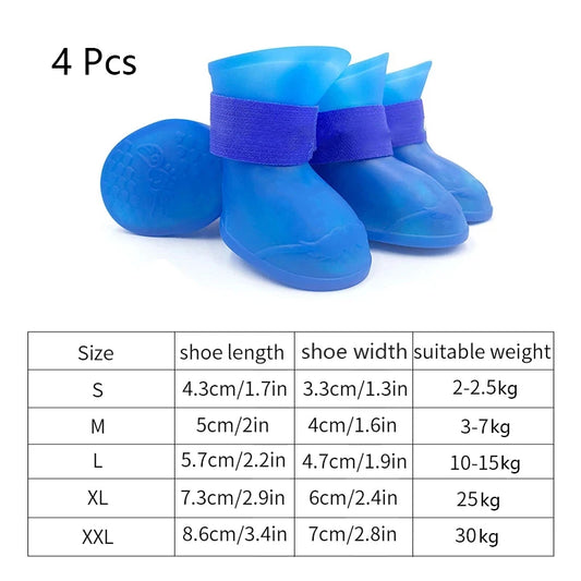 4Pcs Pet Water Proof Rubber Boots Outdoor