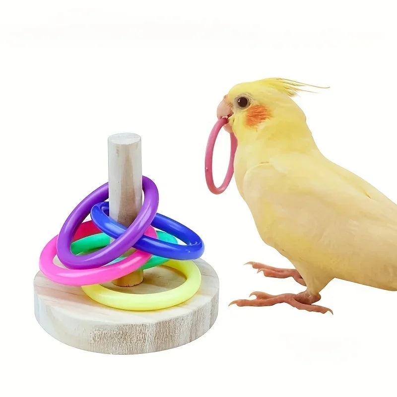 Wooden Interactive Parrot Ring, Stimulating Fun, Random Colors