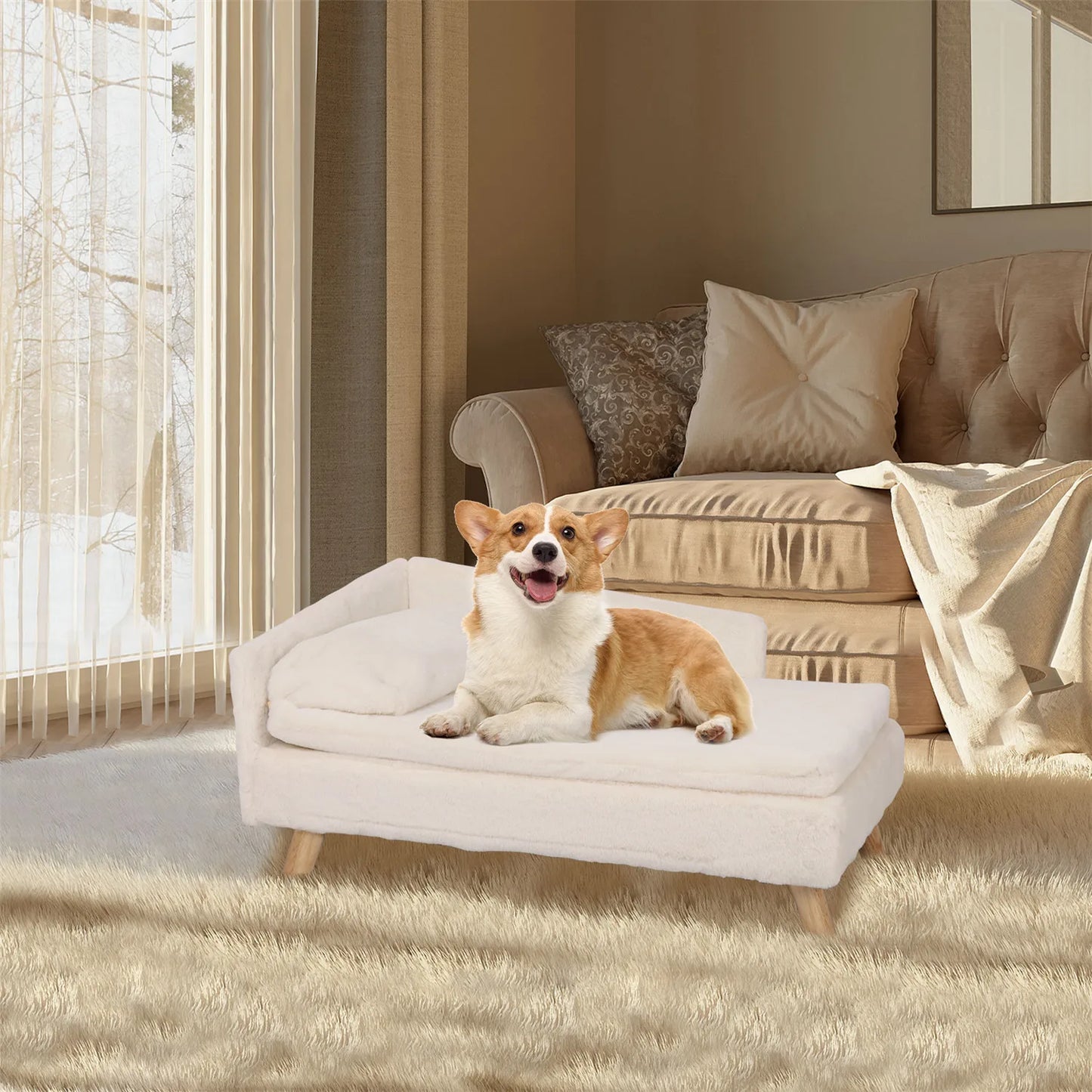 Elevated Pet Sofa  Bed with Sturdy Wood Legs