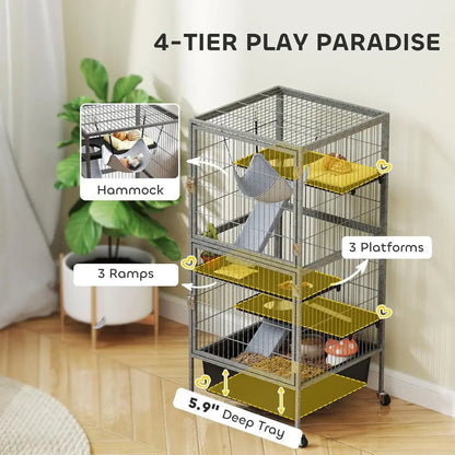 4-Tier Rolling Pet Cage for Small Animals