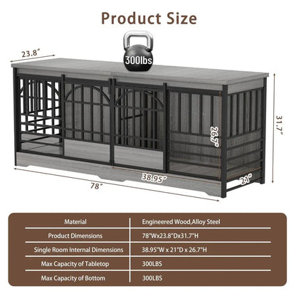Wooden Dog House, Double Crate With Divider